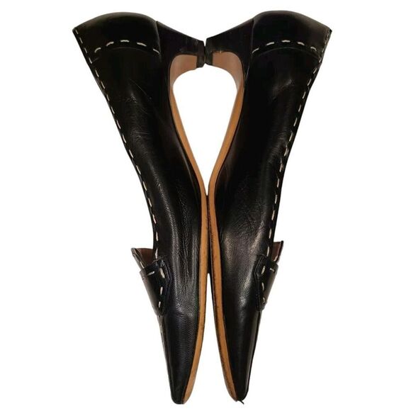 PRADA Ladys Shoes Black Leather Big Stitch Kitten Block Heels Quiet Luxury | 36½ - Picture 3 of 16